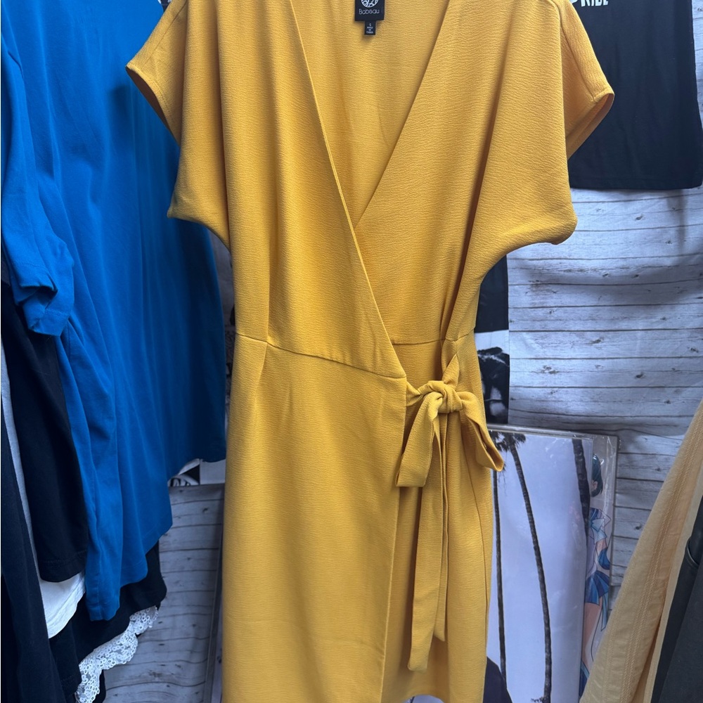 Bobeau Mustard Wrap Midi Dress